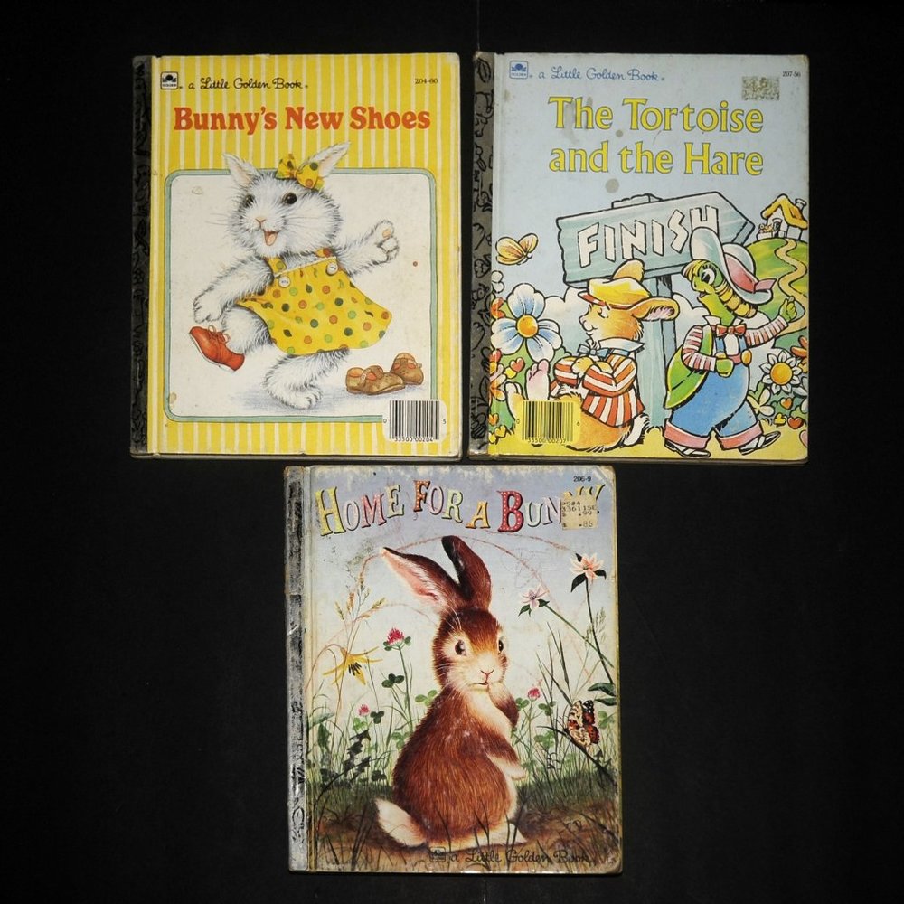 VTG Little Golden Books Lot of 3, EASTER Bunny Tortoise & Hare Easter 1961, 80's